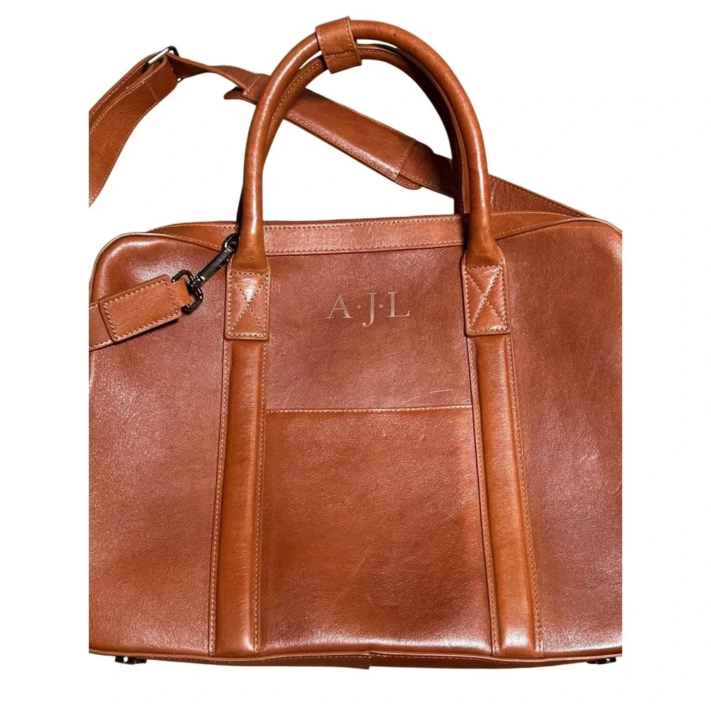 Mark & Graham Laptop Bag Crossbody Camel Brown Leather Tech‎ Organizer READ
